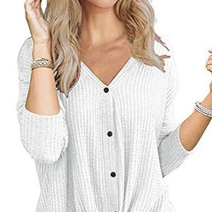 Women's long sleeve V-neck button T-shirt